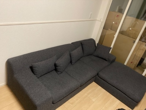 Lowya カウチソファ3人掛けロータイプ左右対称オットマン専用クッション5個付き