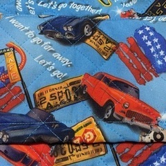 アメリカン　キルトレッスンバッグ(BOY）水色地くるま柄の画像