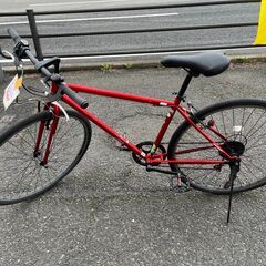 リサイクルショップどりーむ天保山店　No1004　クロスバイク　自転車　メタリックレッド　美品　6段ギア付き　ベル付き　ペダル社外品　オシャレサイクル