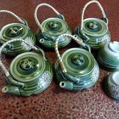 土瓶蒸し　5セットです。和食器　織部　織部菊の画像