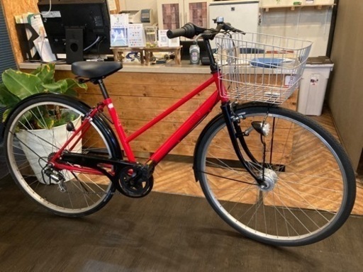 【後輪チューブ・チェーン新品！】LEDオートライト　6段変速　27インチ自転車　レッド