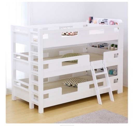 【取引中】SOLID [ホワイト] 宮付き 3段ベッド H166cm 梯子無 三段ベッド 三段ベット 3段ベット 頑丈 耐震 子供用ベッド ベッド 大人用 子供部屋 (大型)