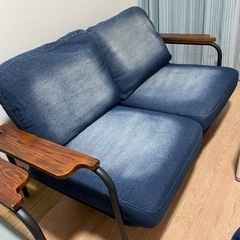 【二人掛け用】スチール脚デニムソファ