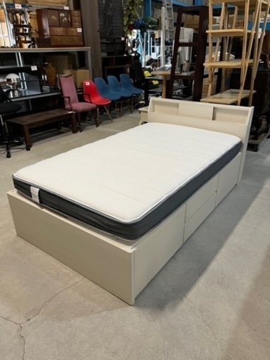 ☆激安!!☆ 美品!! 人気の収納付き!! ニトリ ベッドフレーム＆マットレス セミダブル 木製フレーム Nスリープ HARD-03VB