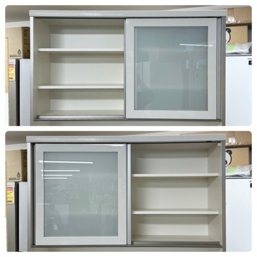 【超美品‼️】パモウナ 120cm幅キッチンボード 食器棚 収納家具 艶あり木目調ブラウン♪