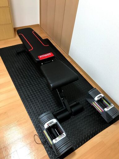 揃ってます！ ホームジム セット 可変式 ダンベル ベンチ ロールマット ブロックダンベル パワーブロック