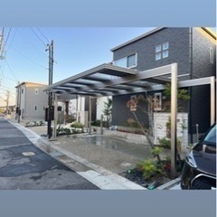 折板カーポート　敷地変形に合わせた設計　既存のカーポート解体から...