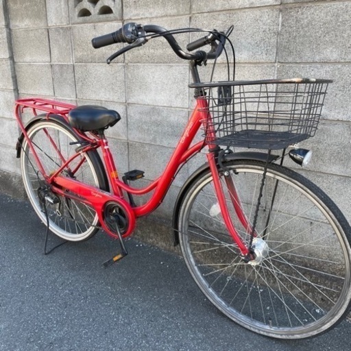 【都内/千葉市引取】ママチャリ 27インチ カゴ/鍵/オートライト/6段変速機付