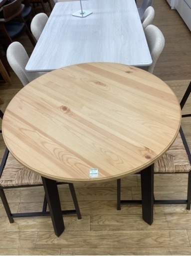 KA-67【新入荷　リサイクル品】IKEA パイン材　ラウンドテーブル3点セット　ナチュラル×黒