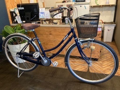 【前輪タイヤ・前輪チューブ新品！】26インチ自転車　ネイビーブルー