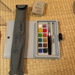お道具箱　定規　筆記用具　水彩画の画像