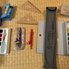 お道具箱　定規　筆記用具　水彩画の画像