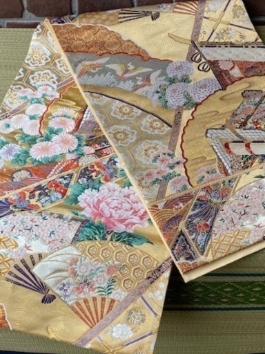 ◎お値下げしました‼️ 【断捨離中】 早い者勝ち‼️　逸品 純金箔 正絹 帯 木箱付 検 着物女性和服振袖袋帯名古屋帯和装小物帯金彩