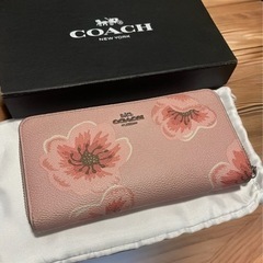 COACH 長財布 ラウンドファスナー 桜 ピンク フローラル 91815