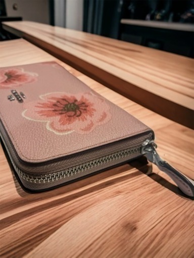 COACH 長財布 ラウンドファスナー 桜 ピンク フローラル 91815