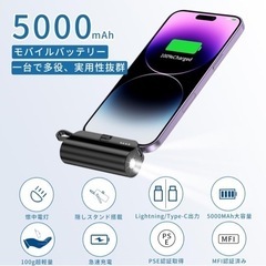 【新品】モバイルバッテリー iPhone モバイルバッテリー 小型 5000mAh 軽量 USB-Cコネクター内蔵 コンパクト 残量LED スマホ充電器 携帯充電器 iPhone 15Pro Max 15 14 13 12iPad/Android など各種対応 出張/旅行/アウトドア/防災/停電対策/緊急用などの必携品 (Black)の画像