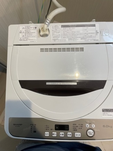 洗濯機　2019年　SHARP　ES-GE6D 6kg
