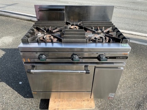 ■中古品 タニコー 3口ガスコンロ ウルティモ オーブン付き LPガス TSGR-0921 900ｘ600ｘ800ｍｍ 2021年 動作問題なし■