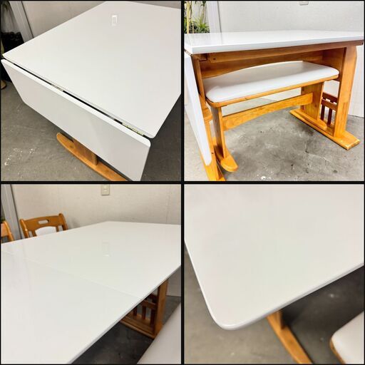  15784   伸長式 バタフライダイニングテーブルセット　回転椅子2脚　ベンチ1基   ◆大阪市内・東大阪市他 5,000円以上ご