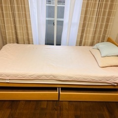 5点ベッドセット(ベッド，マット，マットカーバ，掛け布団，まくら)