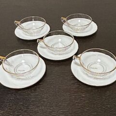 【無料】ガラスカップ & ソーサー５個セット　中古