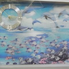 【13】3Dピクチャークロック　ホワイトグラス　海　ビッグイレブン　掛け時計　イルカ　魚の画像
