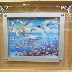 【13】3Dピクチャークロック　ホワイトグラス　海　ビッグイレブン　掛け時計　イルカ　魚の画像