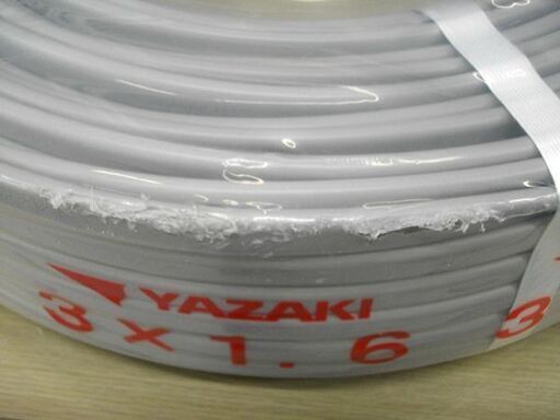 新品 YAZAKI Fケーブル VVF(PbF) 3×1.6㎜ 灰 100m 電線 3心（黒・白・赤）矢崎 苫小牧西店