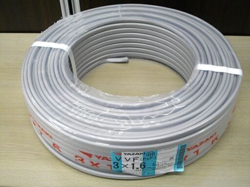 新品 YAZAKI Fケーブル VVF(PbF) 3×1.6㎜ 灰 100m 電線 3心（黒・白・赤）矢崎 苫小牧西店