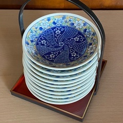 【未使用】美濃焼　昭峰　手堤盆付10客小皿　※箱つき