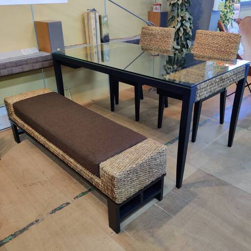 【愛品倶楽部柏店】PERFORMAX ガラストップ ベンチソファー ダイニング4点セット ウォーターヒヤシンス