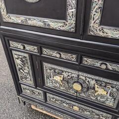 李朝家具伝統工芸 螺鈿細工 黒漆塗 チェスト 整理箪笥 洋服たんす 朝鮮