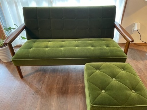 カリモク60 美品　オットマン付き　ソファー　モケットグリーン