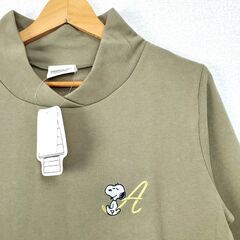 【新品未使用】スヌーピー PEANATUS ワンポイント刺繍 フード衿風ワンピース 長袖 Mサイズ カーキ ルームウェア カジュアル 春秋の画像