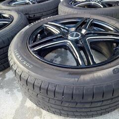 ブラック　5本スポーク　アルミホイール　16インチ PCD100 5穴　205/55R16 トヨタ　プリウス　ウィッシュ　アベンシス　スバル　レガシィ　インプレッサ　等の画像