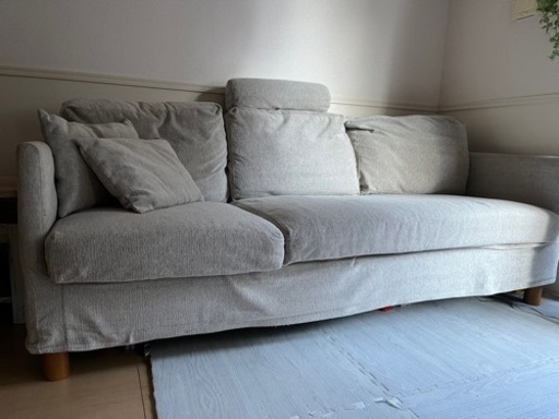 【美品】3人掛けソファ(オッドマン、クッション付き) グレーベージュ