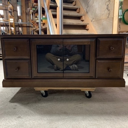 ローボード 収納 幅120cm テレビボード 完成品 テレビ台 おしゃれ TVボード アンティーク TV台 高級 AVボード 木製 無垢 POLTA ポルタ 起立木工 中古