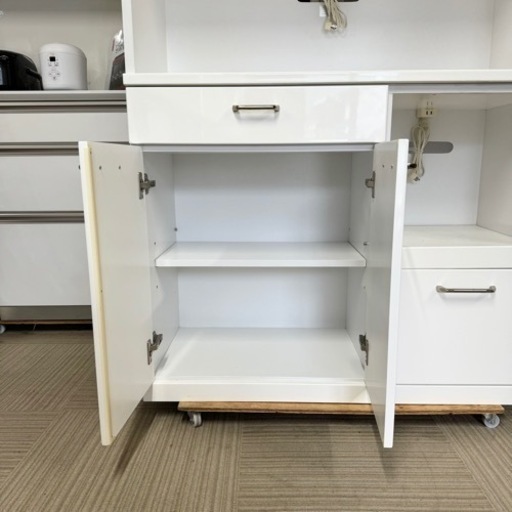 【美品‼️】展望株式会社 100cm幅キッチンボード 食器棚 収納家具 鏡面仕上げホワイト♪