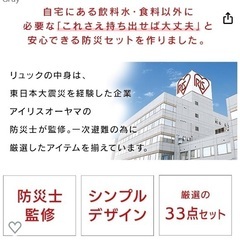 未開封品　防災リュック33点セット　アイリスオーヤマの画像