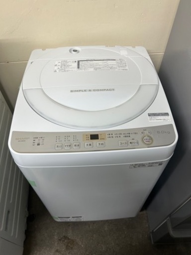 万代店　2019年製★美品 中古★シャープ 6kg 穴なし槽で清潔＆節水！Ag＋抗菌・防カビ加工 洗濯！洗濯機【ES-GE6C-W】
