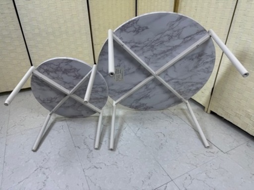 【ご購入者様決定】大理石調丸型ネストテーブル【Marble】