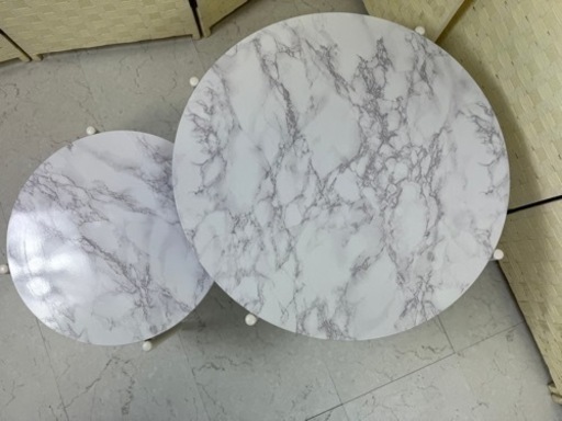 【ご購入者様決定】大理石調丸型ネストテーブル【Marble】
