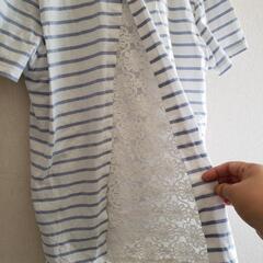 アースミュージック&エコロジー ストライプカットソー  半袖 レース レディースの画像