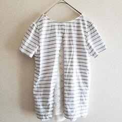 アースミュージック&エコロジー ストライプカットソー  半袖 レース レディースの画像
