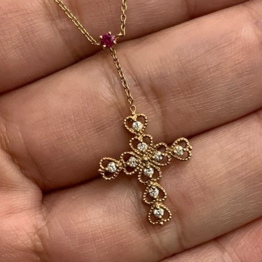 売り切れました。K10 10金　ダイヤモンドクロス　ネックレス　2.3g 0.12ct 約45cm