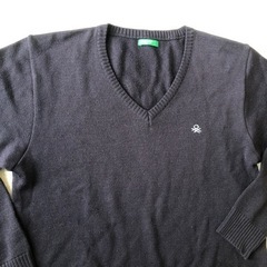 ✨超美品✨ベネトン　ニット　Ｖネックセーター　紺色　四條畷学園中学の画像