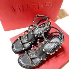 ロックスタッズ カーフスキン ストラップウェッジサンダル 95MM