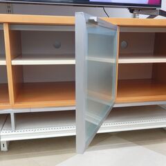 大型テレビ台 幅200cm ナチュラルブラウン ガラス扉 木目脚  /札幌市清田区の画像