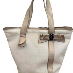 【良品】フェラガモ　ハンドバッグ　ヴァラリボン　レザー　キャンバ...