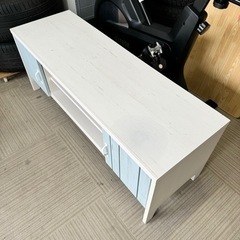 【美品‼️】定価14,990円 現行モデル♪ ニトリ 113cm幅ローボード(マリーナ) テレビ台 収納家具 ホワイトウォッシュ/ブルー♪の画像